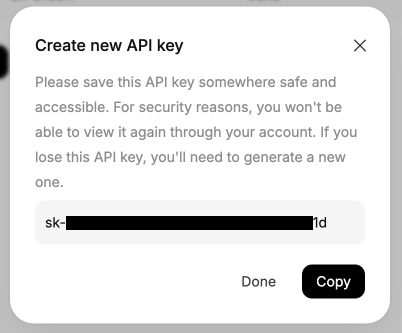 API key created
