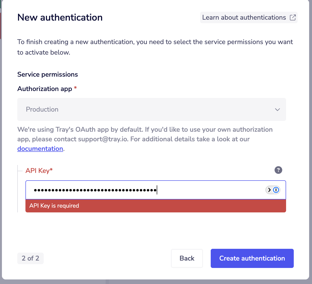 Tray authentication configuration