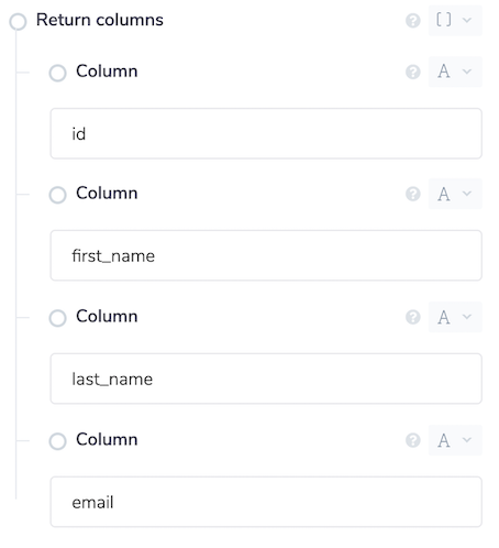 Columns to be returned