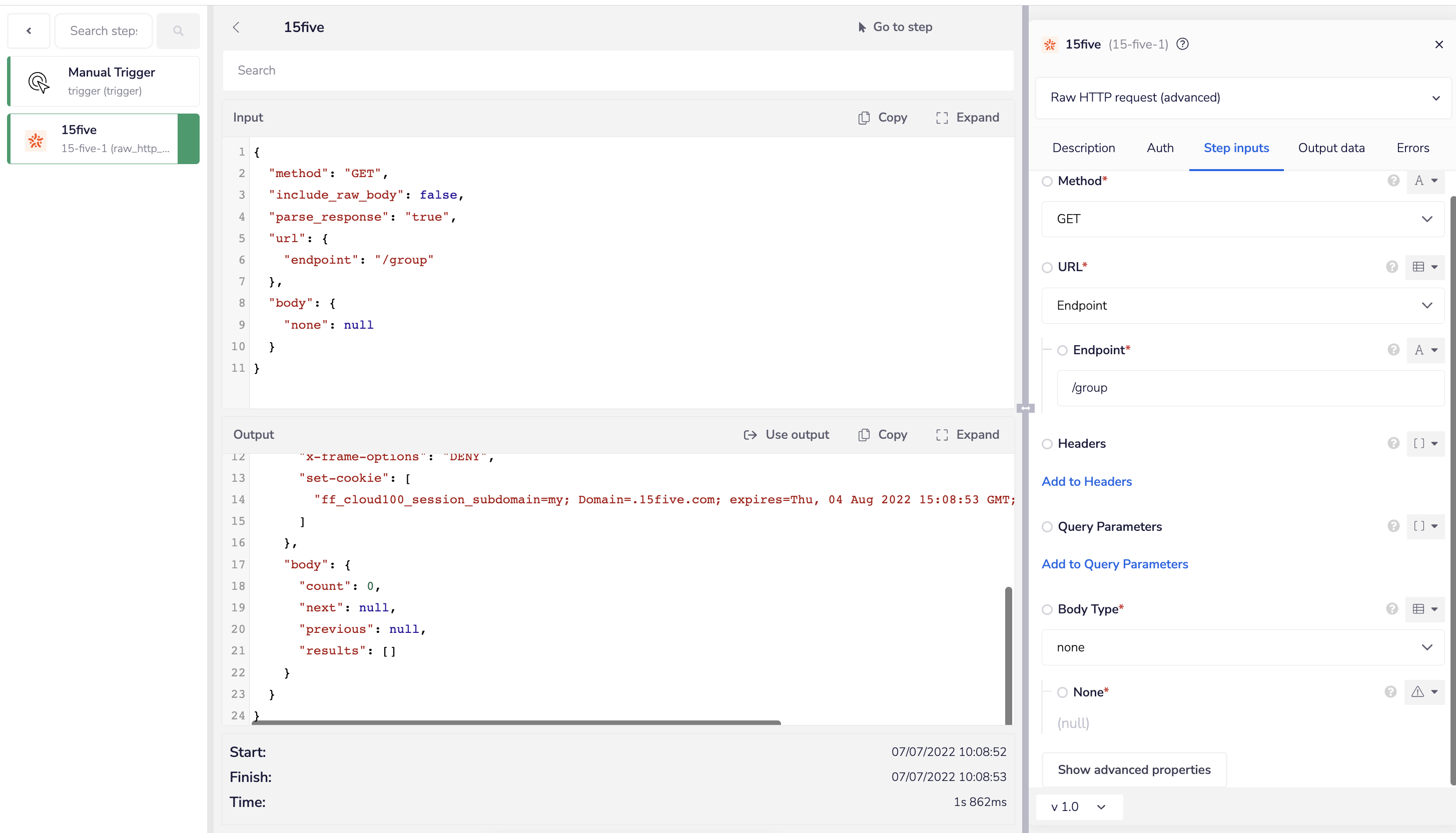 15Five rawHttp output