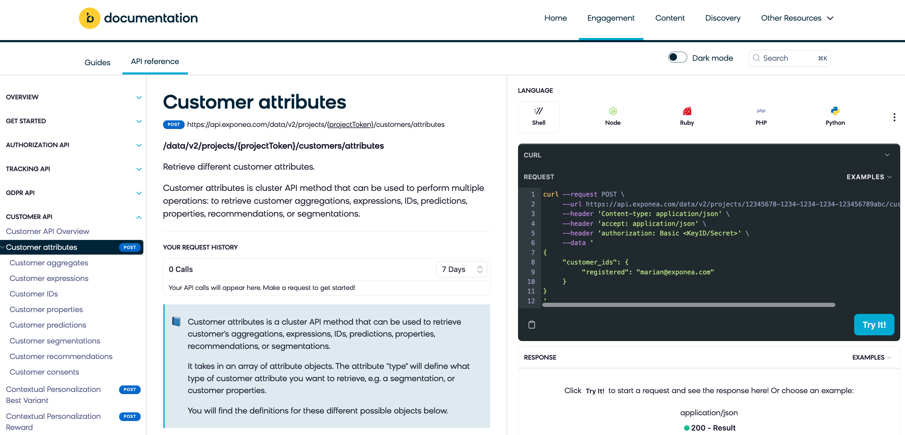 Bloomreach API call RAW