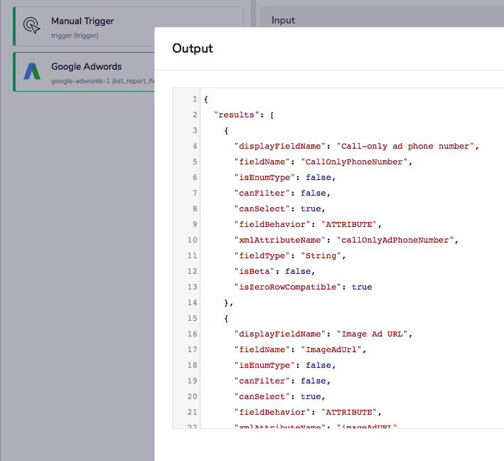 List report fields output