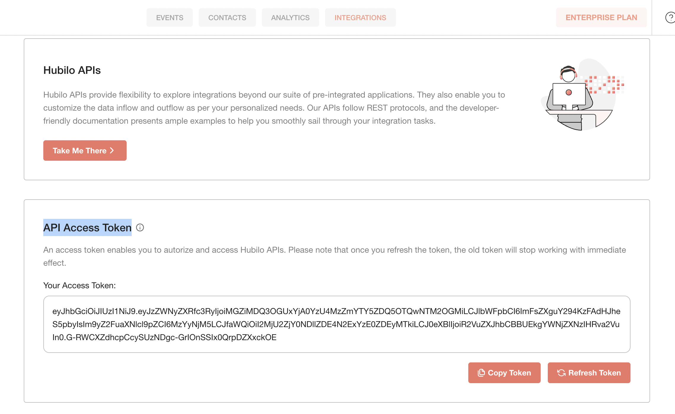Hubilo Api Access Token dashboard. 
