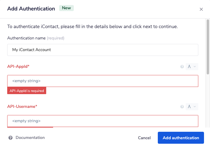 iContact authentication