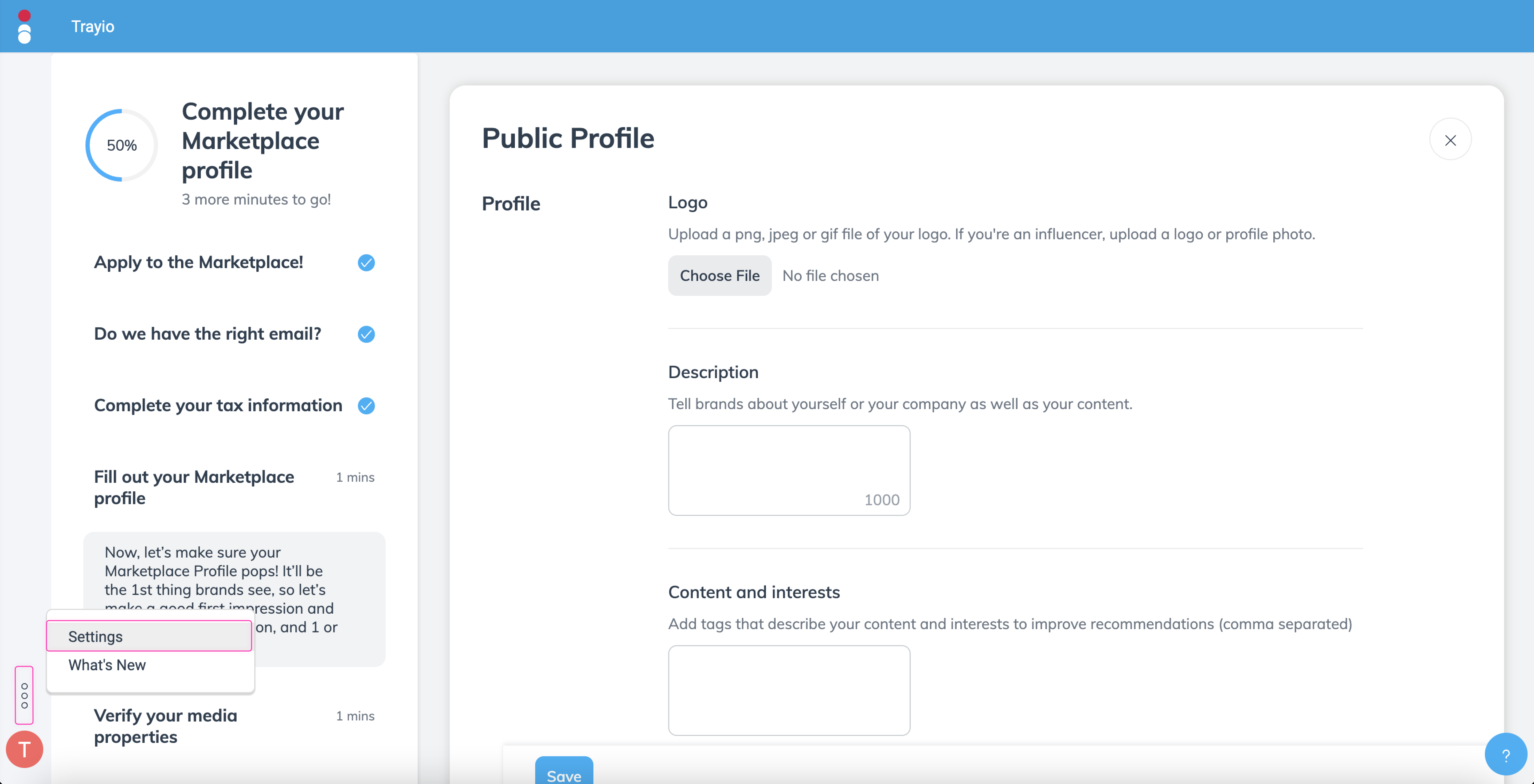 The dashboard of the impact account.