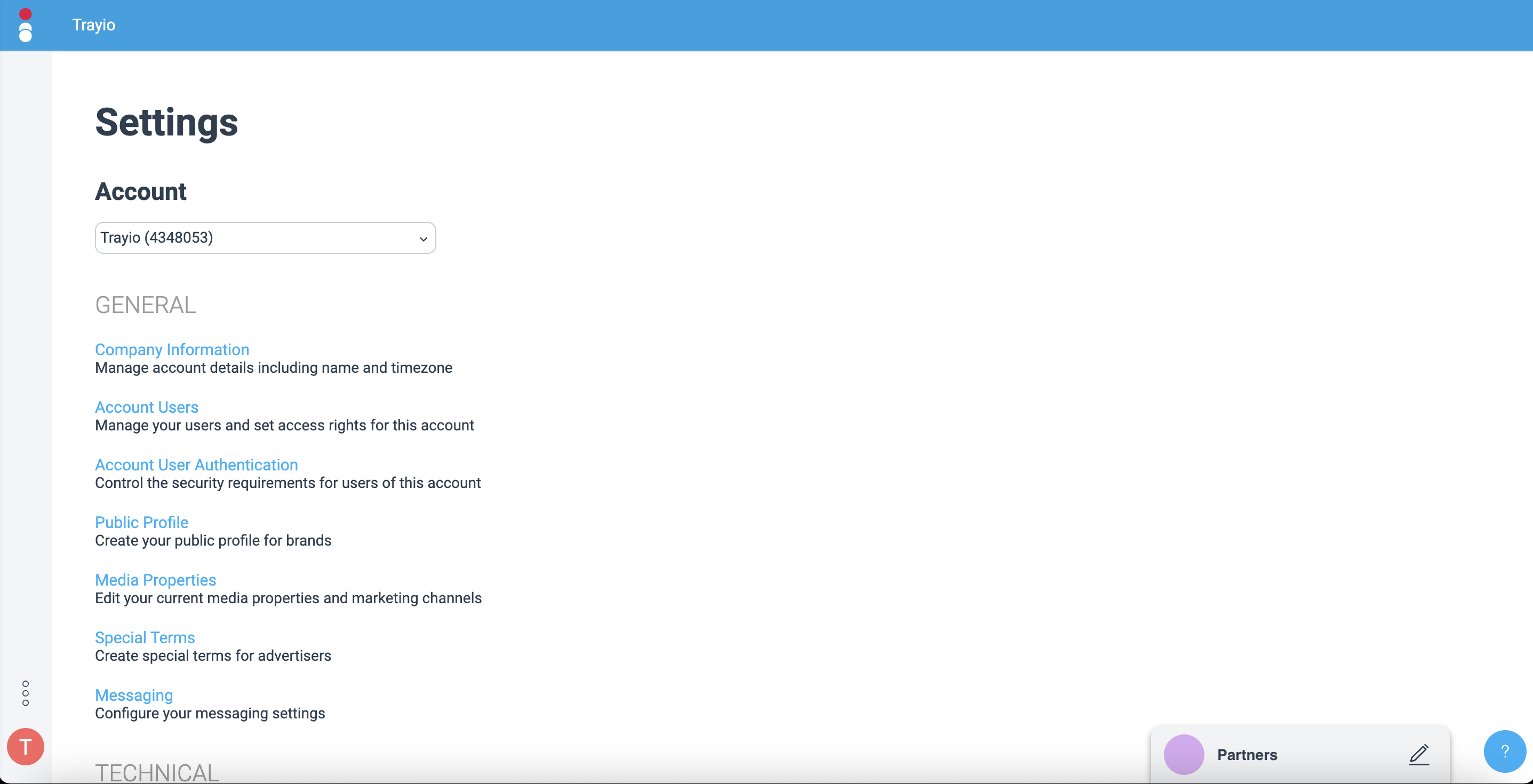 The settings page of impact.