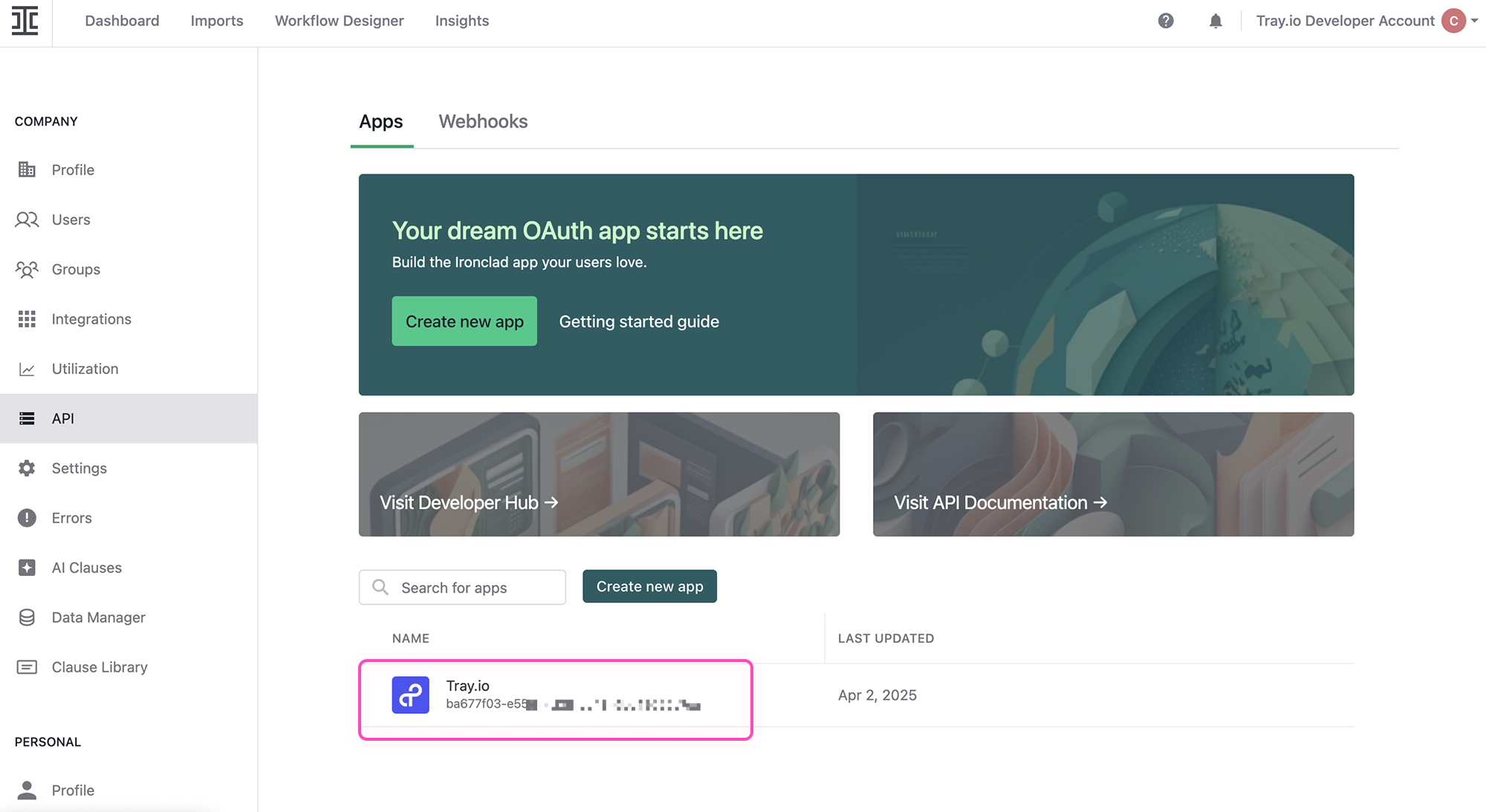 Ironclad settings page