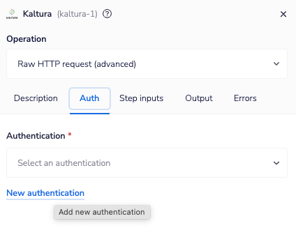 authentication properties panel