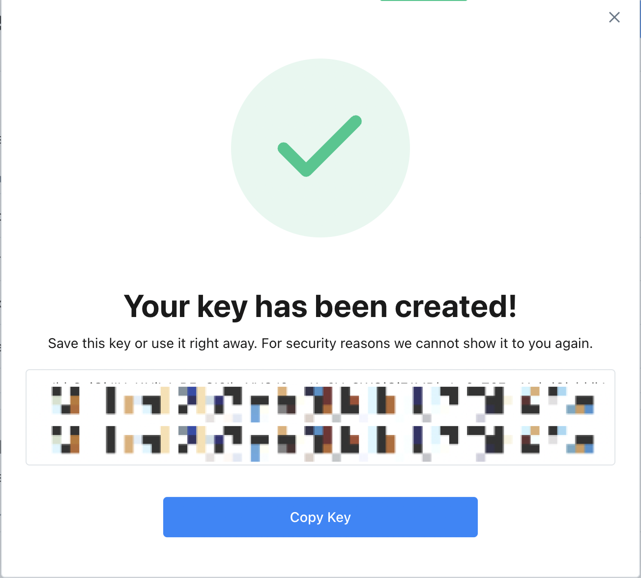 Copying the API key.