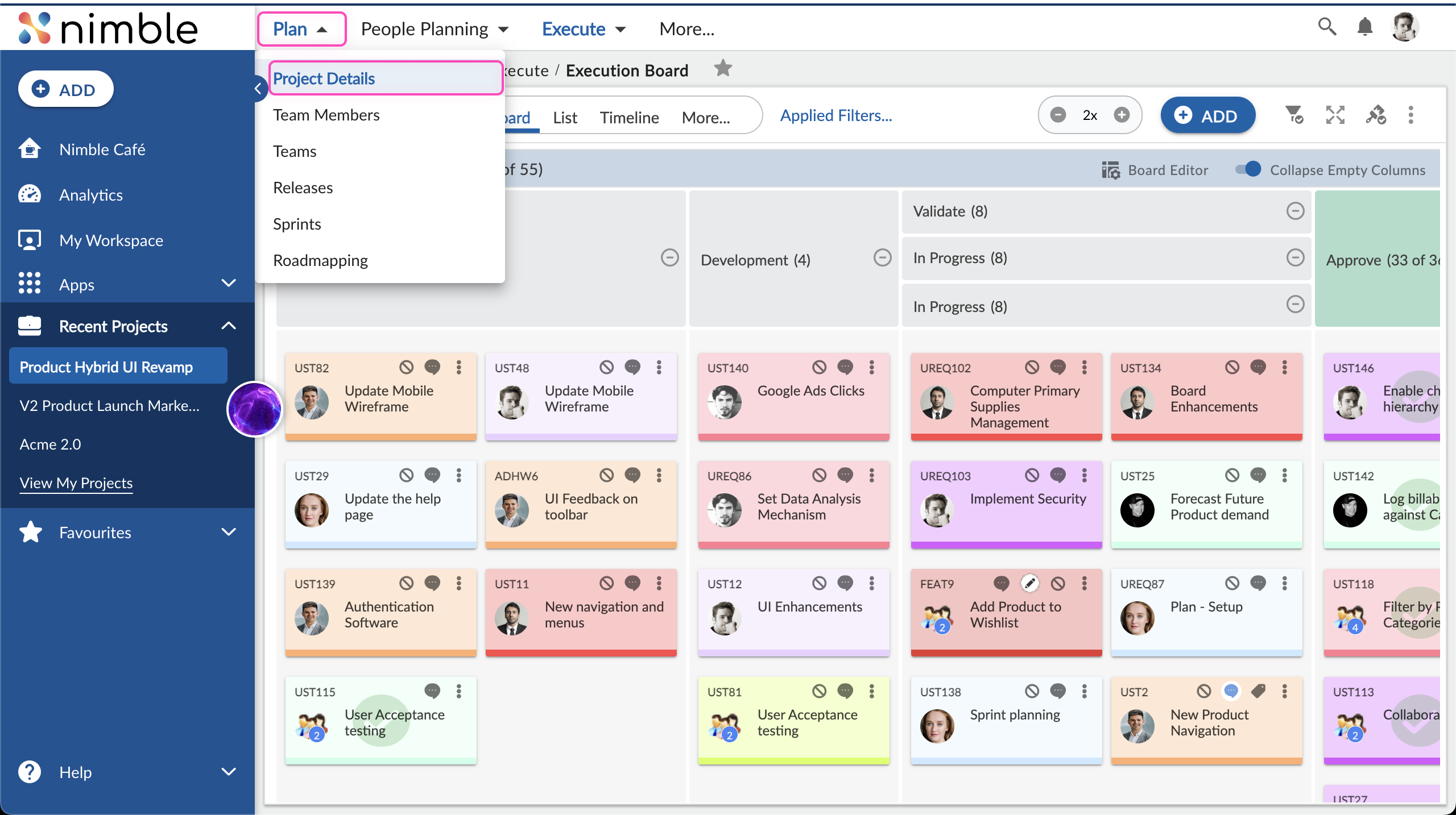 Nimble project dashboard