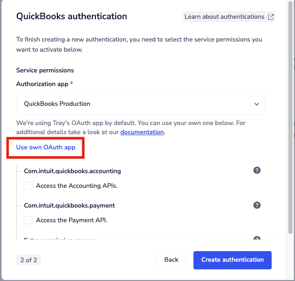 Quickbooks use own oauth app