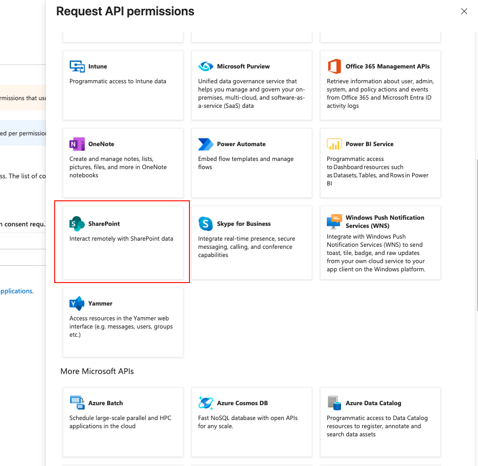 SharePoint v4 API permissions selection
