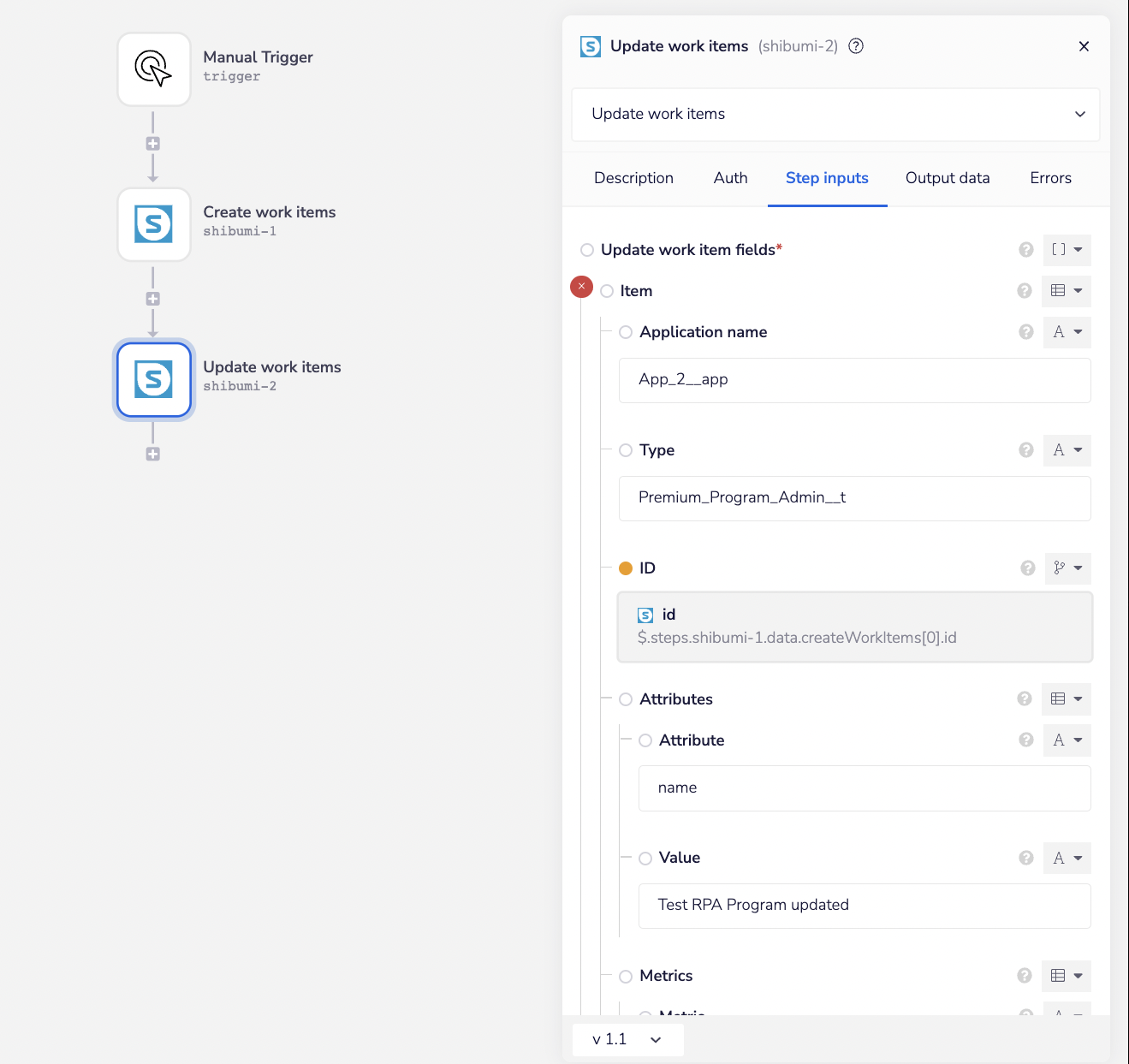 Update work items workflow.