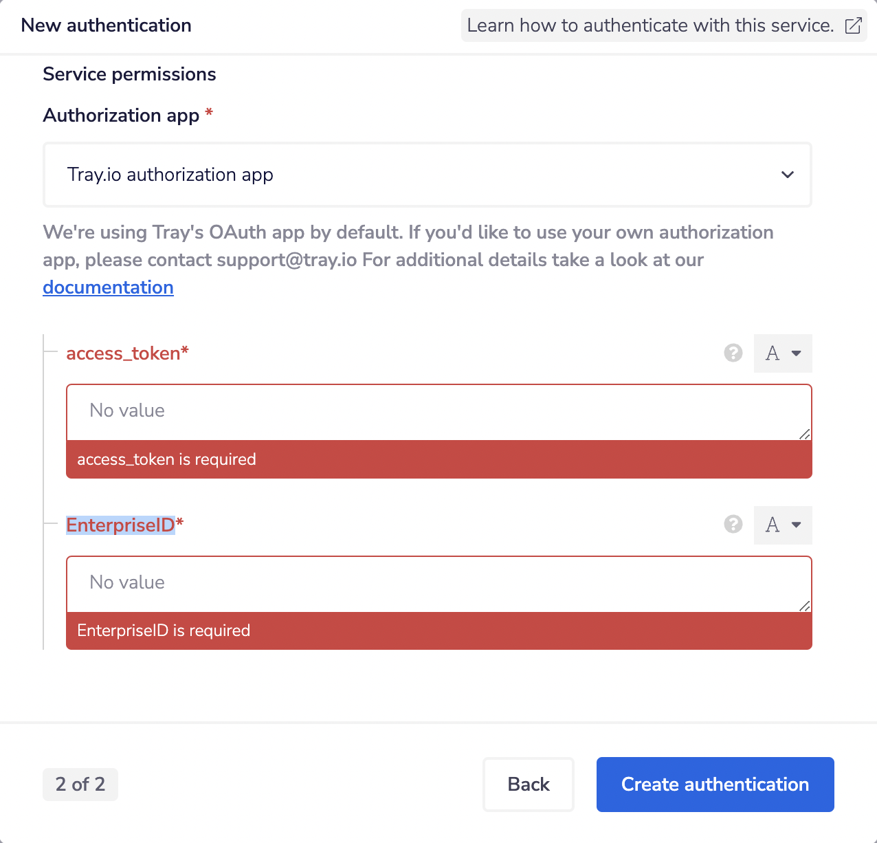 Workflow authentication parameters