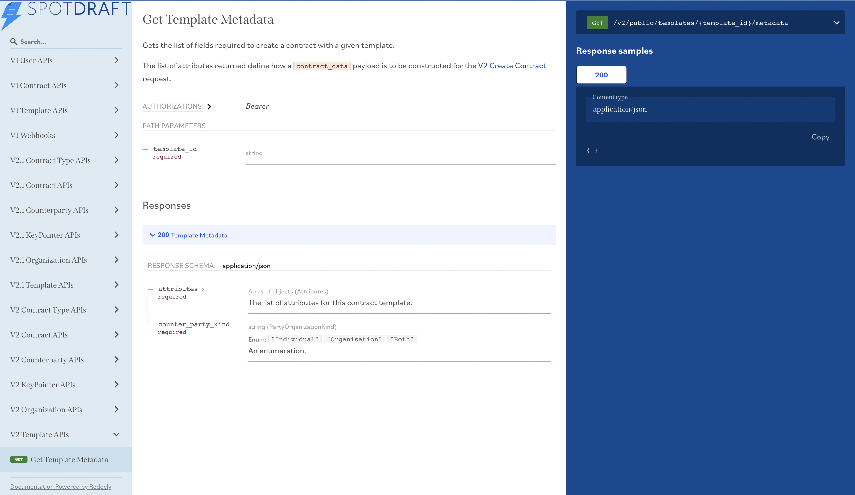 Spotdraft get template metadata