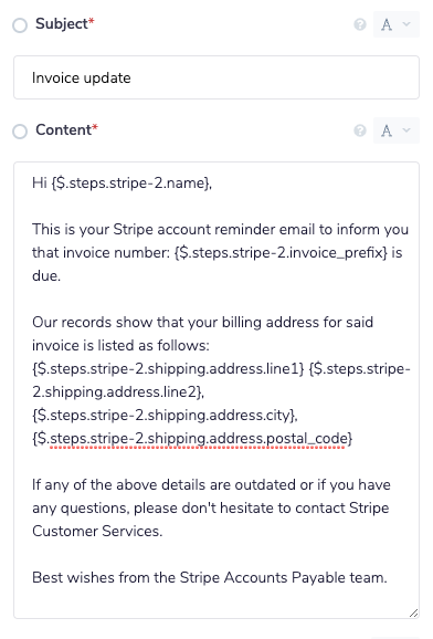 Email content and heading