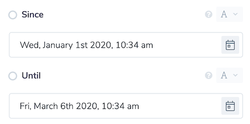 Specifying time period using since and until
