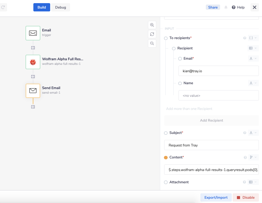 Send email with result