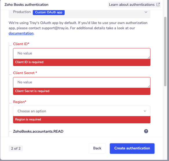 Zoho-books client and secret id auth