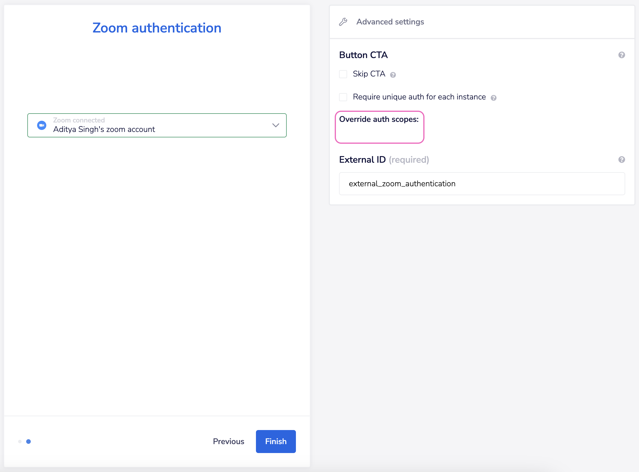 zoom override auth scopes