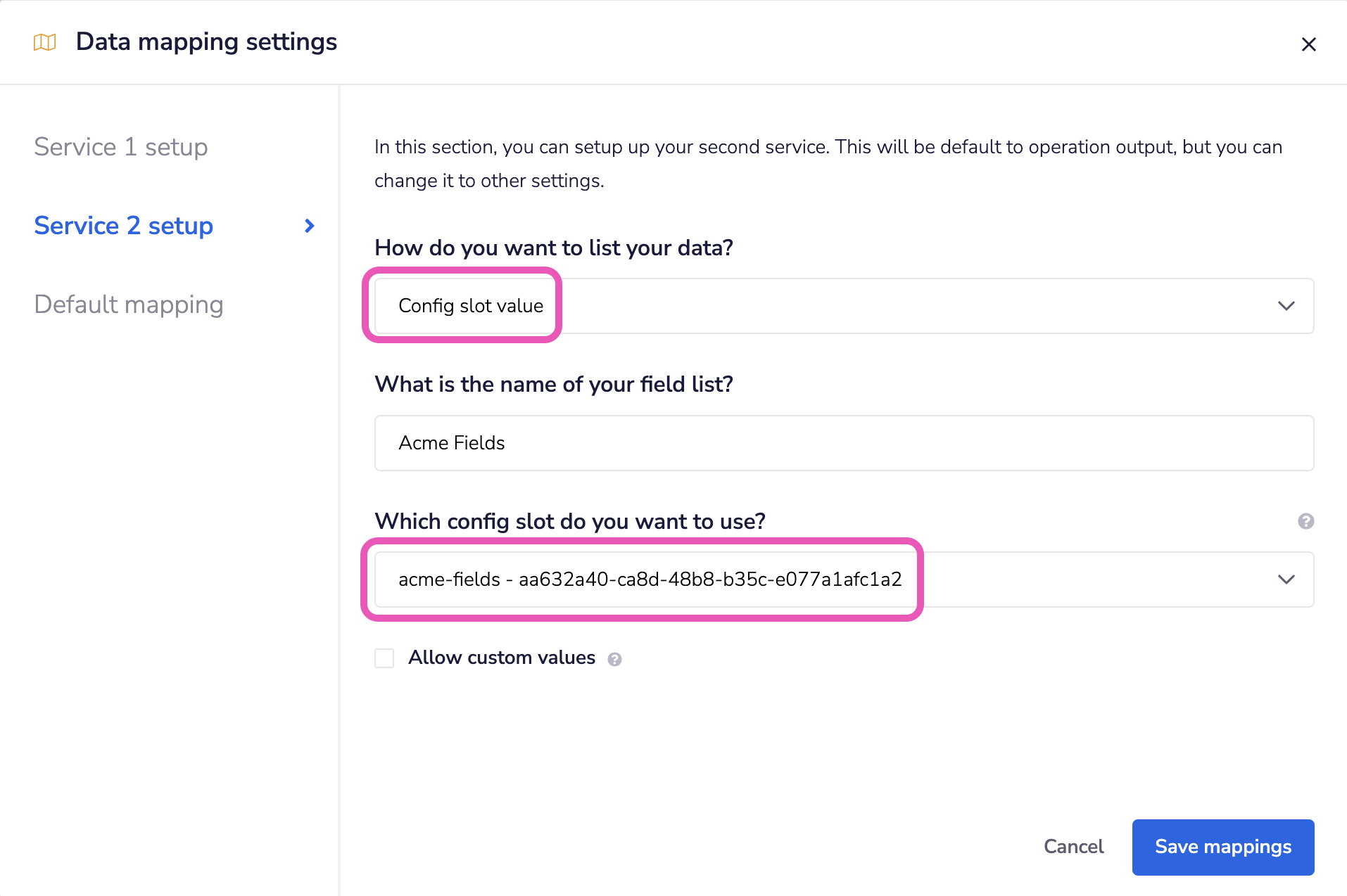 dataMapping configSlotValue