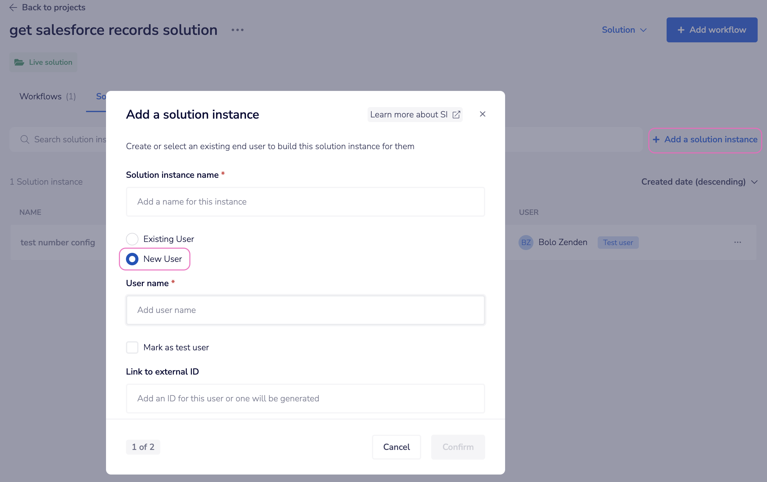 createEndUsers SI screen