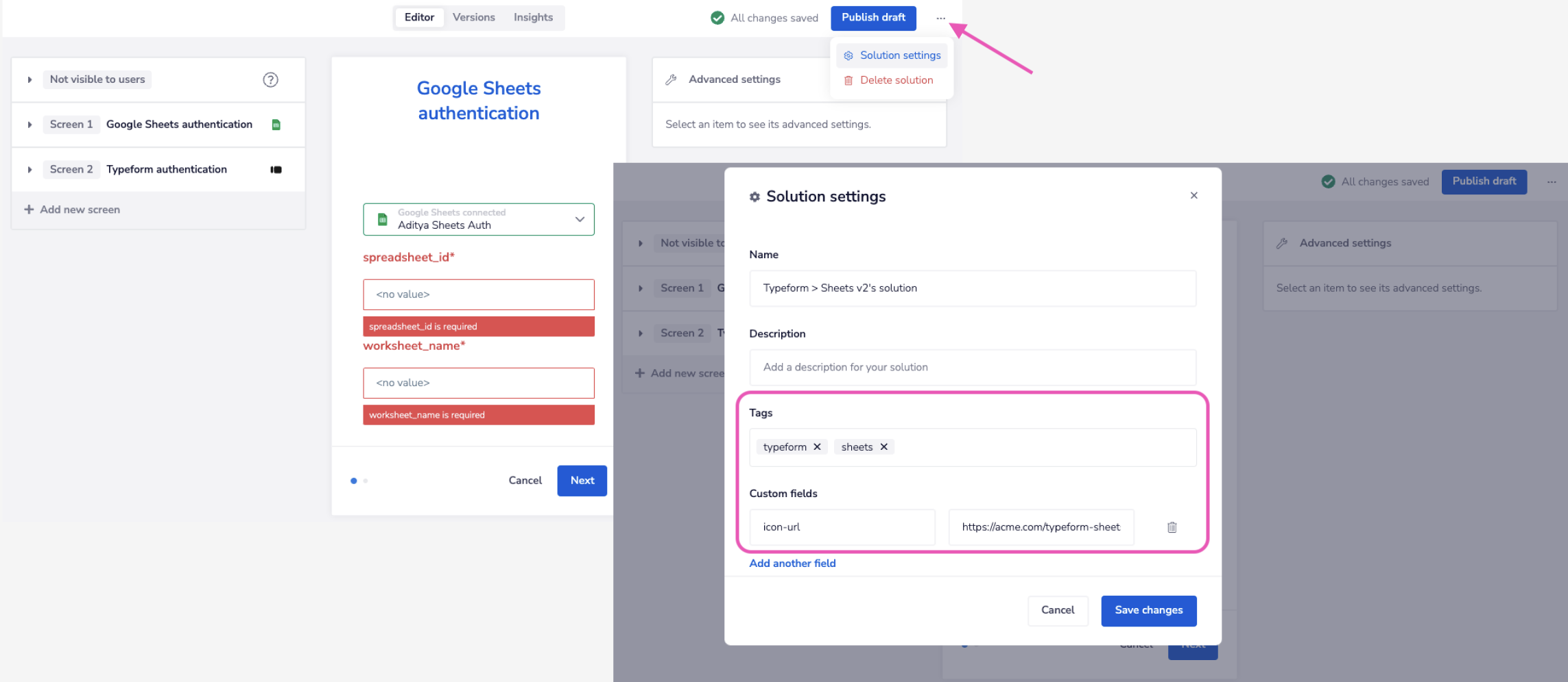 embedded solution settings