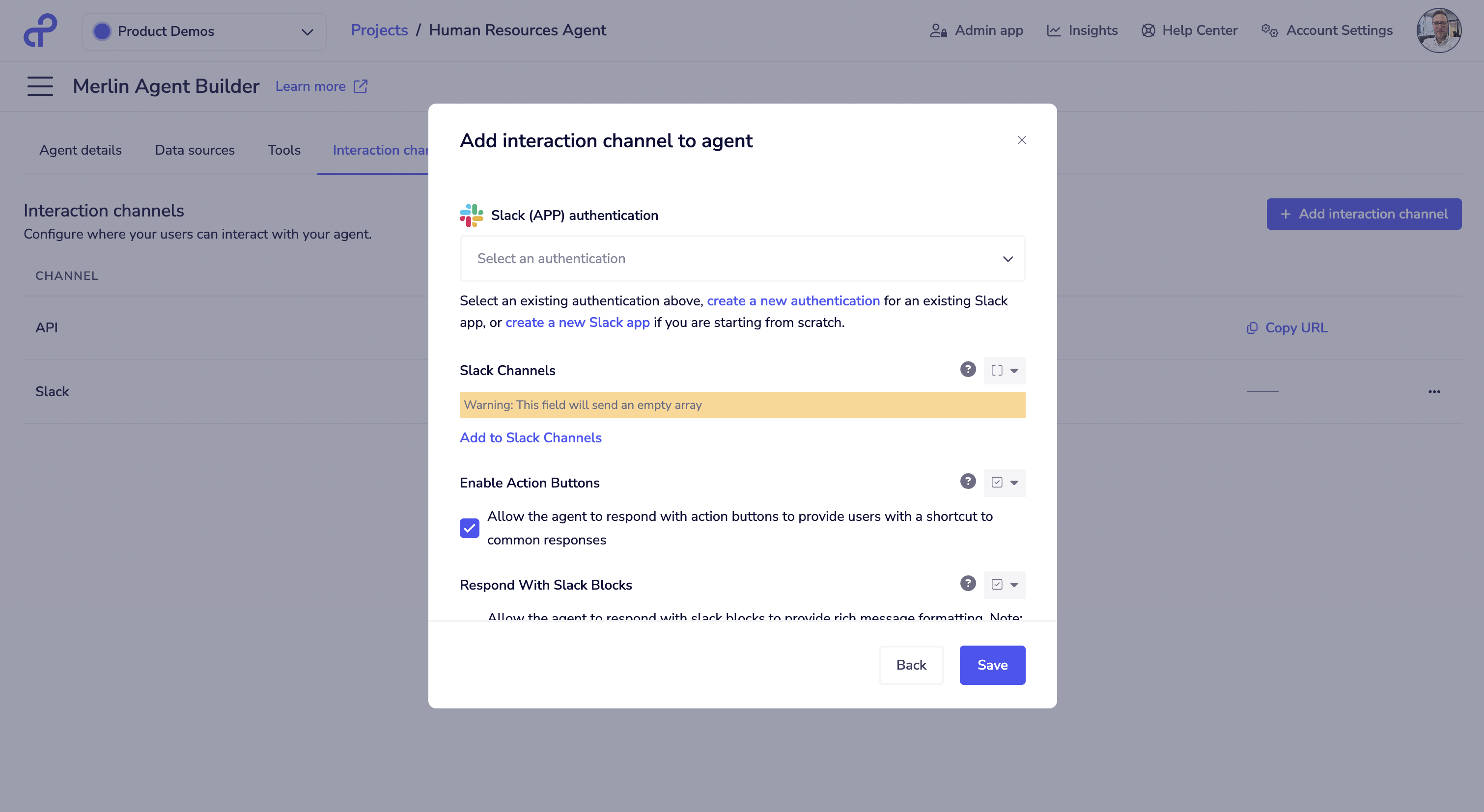 Slack Interaction Channels